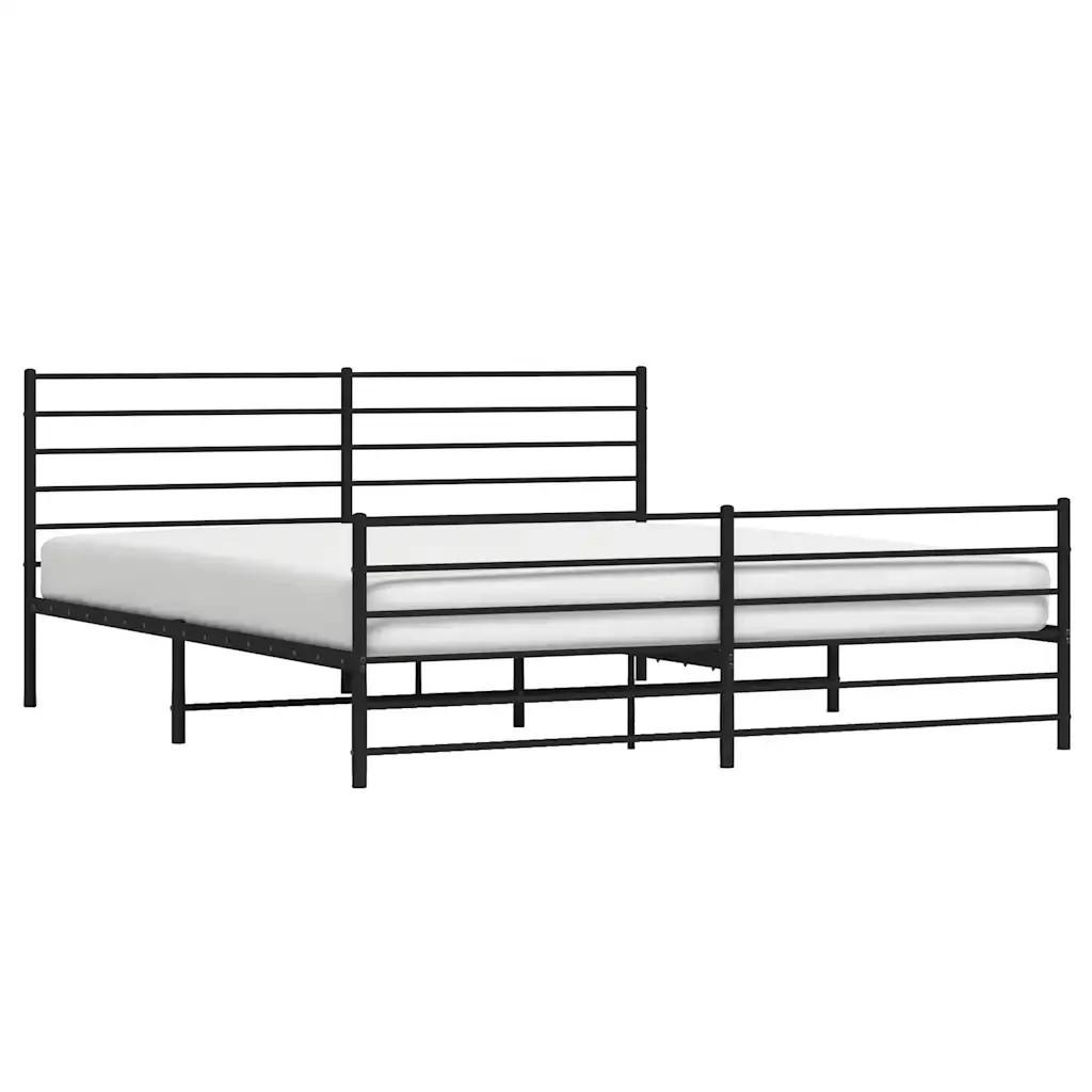 Letto matrimoniale | Letto per adulti | Giroletto con Testiera e Pediera Metallo Nero 193x203 cm - Image 5