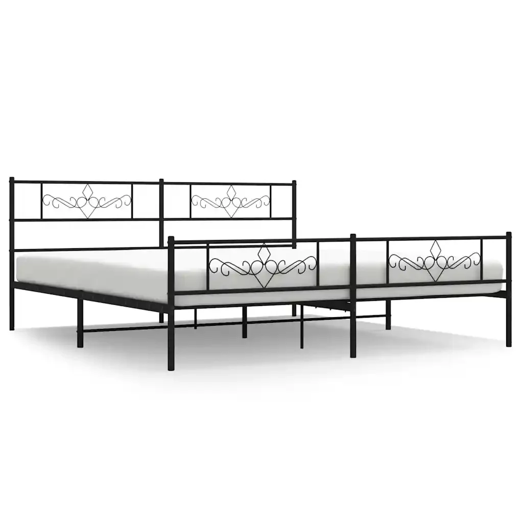 Letto matrimoniale | Letto per adulti | Giroletto con Testiera e Pediera Metallo Nero 193x203 cm