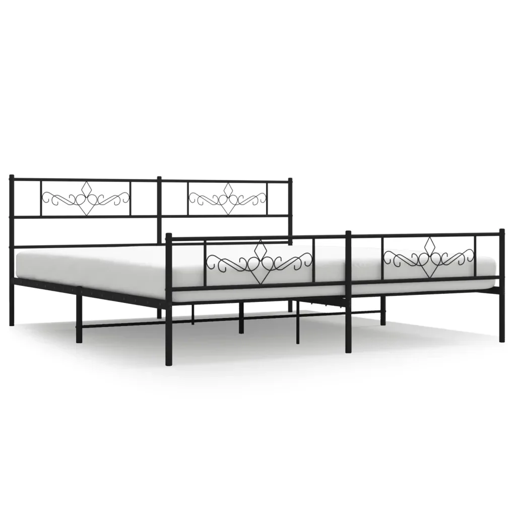 Letto matrimoniale | Letto per adulti | Giroletto con Testiera e Pediera Metallo Nero 200x200 cm