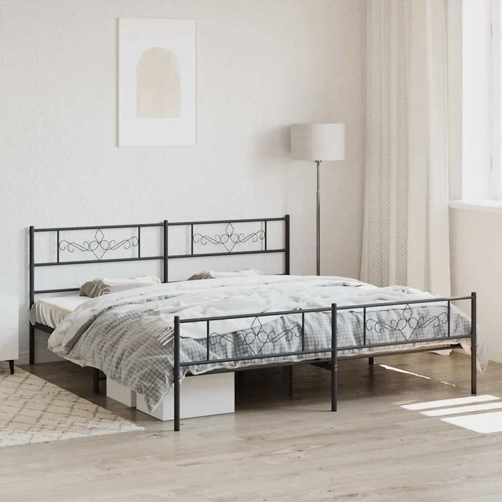 Letto matrimoniale | Letto per adulti | Giroletto con Testiera e Pediera Metallo Nero 200x200 cm - Image 2