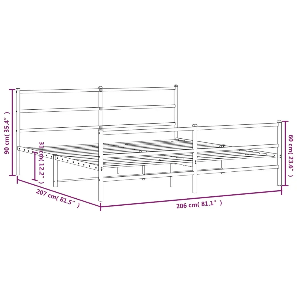 Letto matrimoniale | Letto per adulti | Giroletto con Testiera e Pediera Metallo Nero 200x200 cm - Image 10