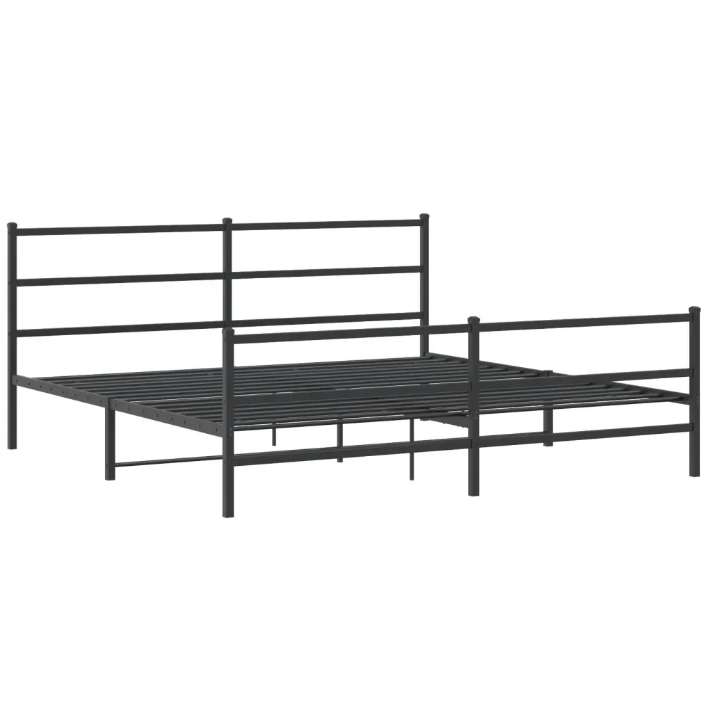 Letto matrimoniale | Letto per adulti | Giroletto con Testiera e Pediera Metallo Nero 200x200 cm - Image 3