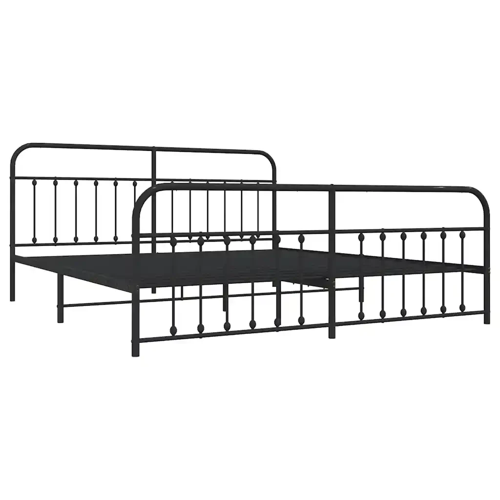 Letto matrimoniale | Letto per adulti | Giroletto con Testiera e Pediera Metallo Nero 200x200 cm - Image 4