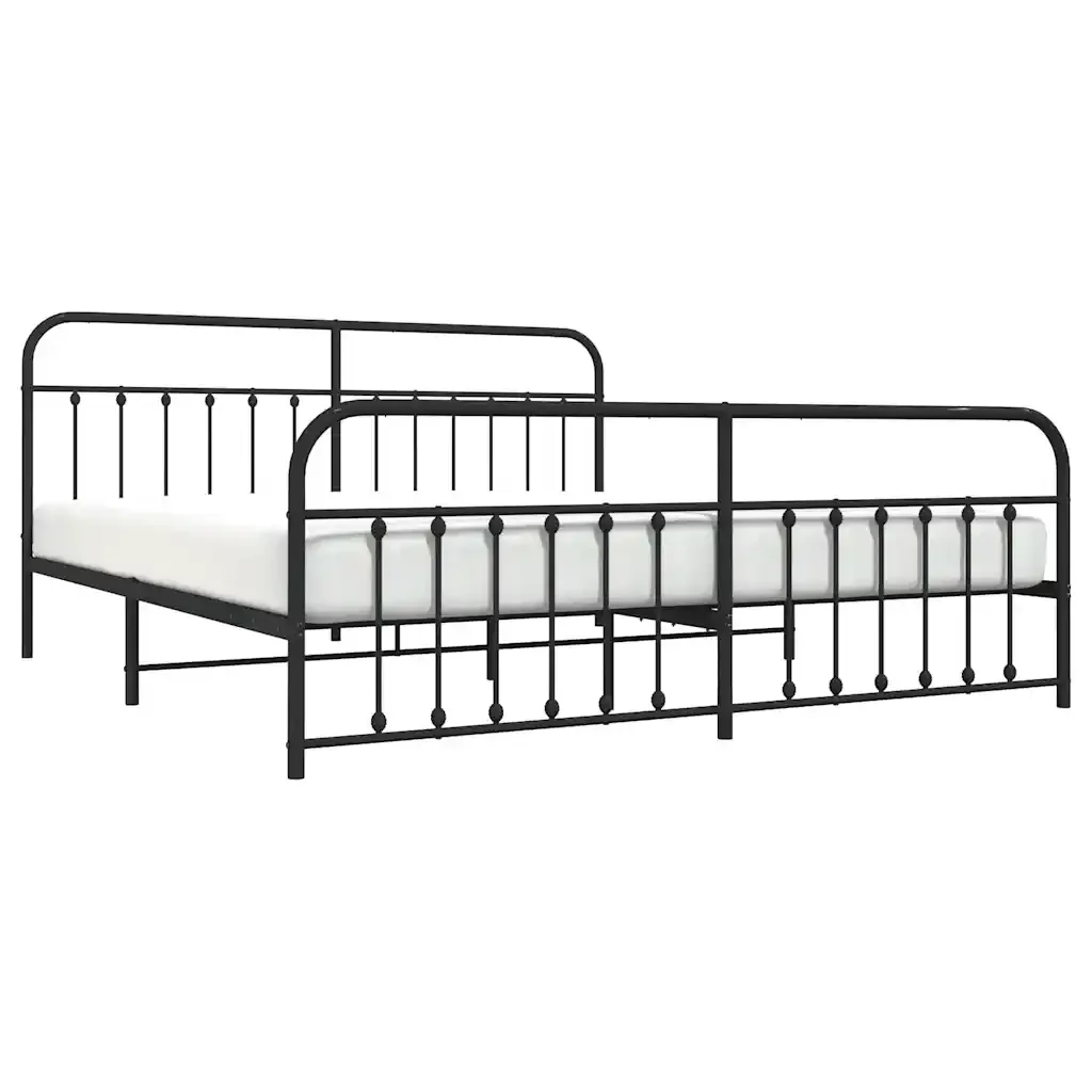 Letto matrimoniale | Letto per adulti | Giroletto con Testiera e Pediera Metallo Nero 200x200 cm - Image 5