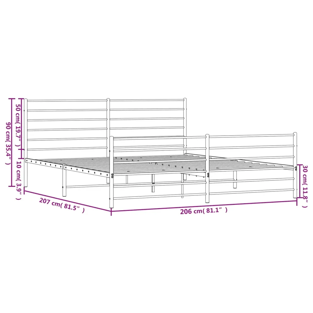 Letto matrimoniale | Letto per adulti | Giroletto con Testiera e Pediera Metallo Nero 200x200 cm - Image 10