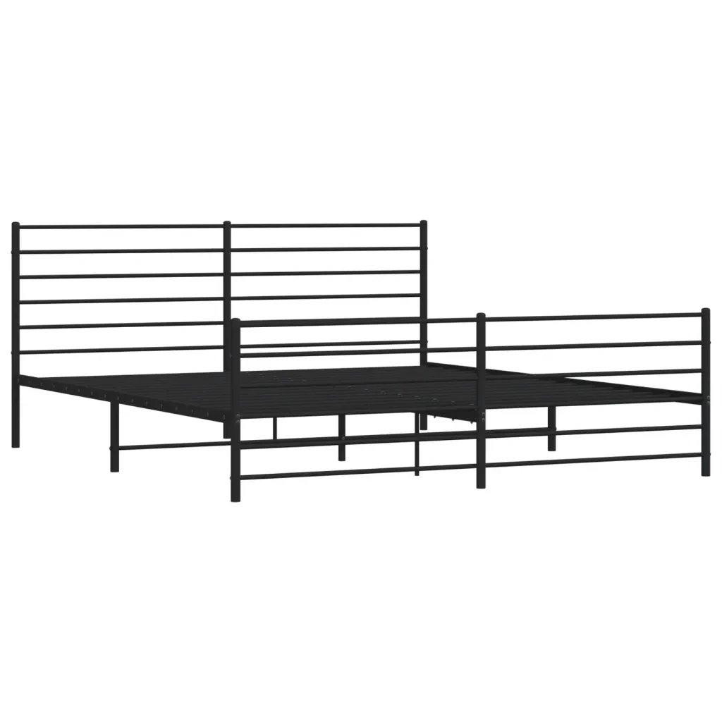 Letto matrimoniale | Letto per adulti | Giroletto con Testiera e Pediera Metallo Nero 200x200 cm - Image 3