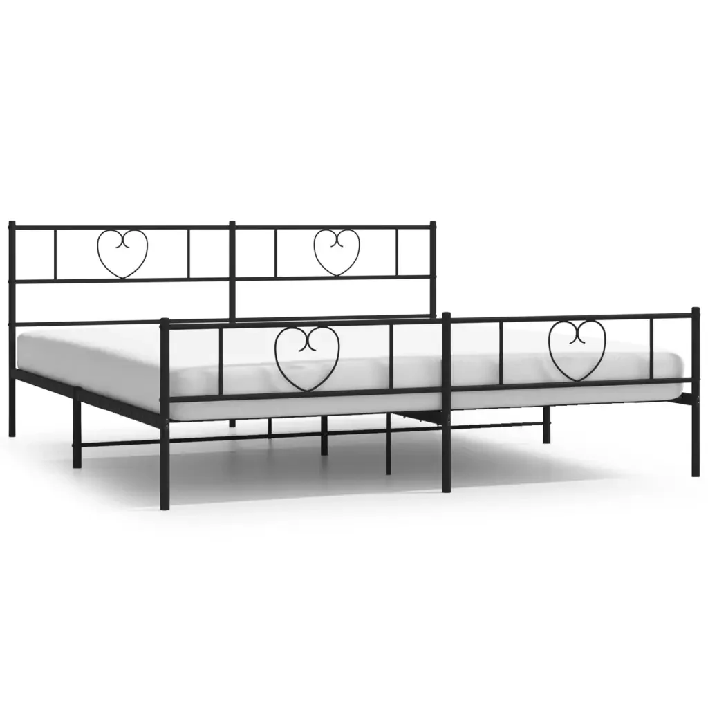 Letto matrimoniale | Letto per adulti | Giroletto con Testiera e Pediera Metallo Nero 200x200 cm