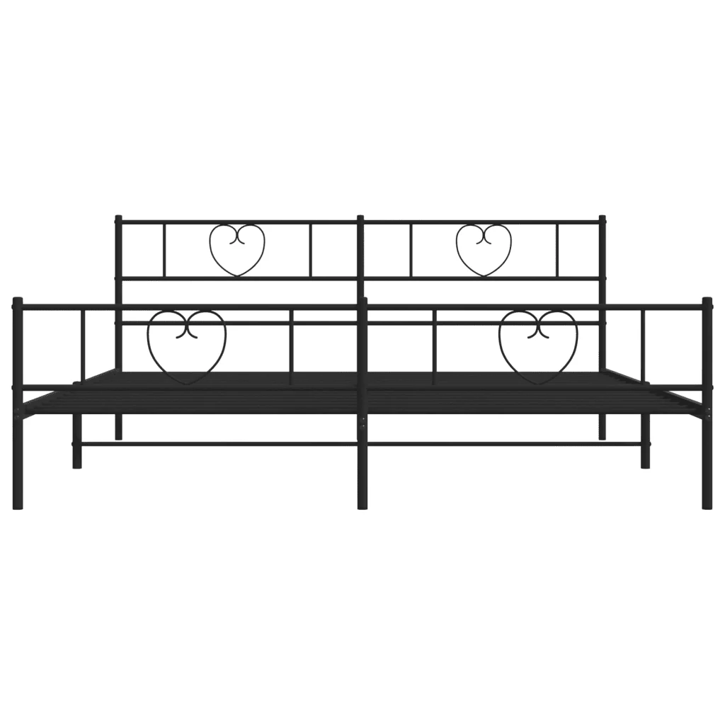 Letto matrimoniale | Letto per adulti | Giroletto con Testiera e Pediera Metallo Nero 200x200 cm - Image 5