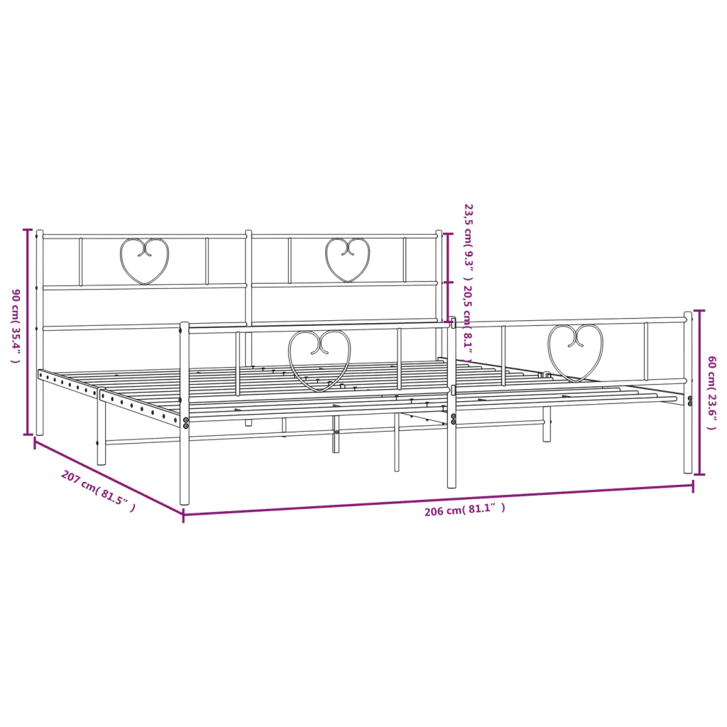 Letto matrimoniale | Letto per adulti | Giroletto con Testiera e Pediera Metallo Nero 200x200 cm - Image 9
