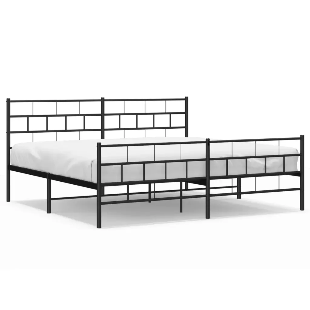 Letto matrimoniale | Letto per adulti | Giroletto con Testiera e Pediera Metallo Nero 200x200 cm
