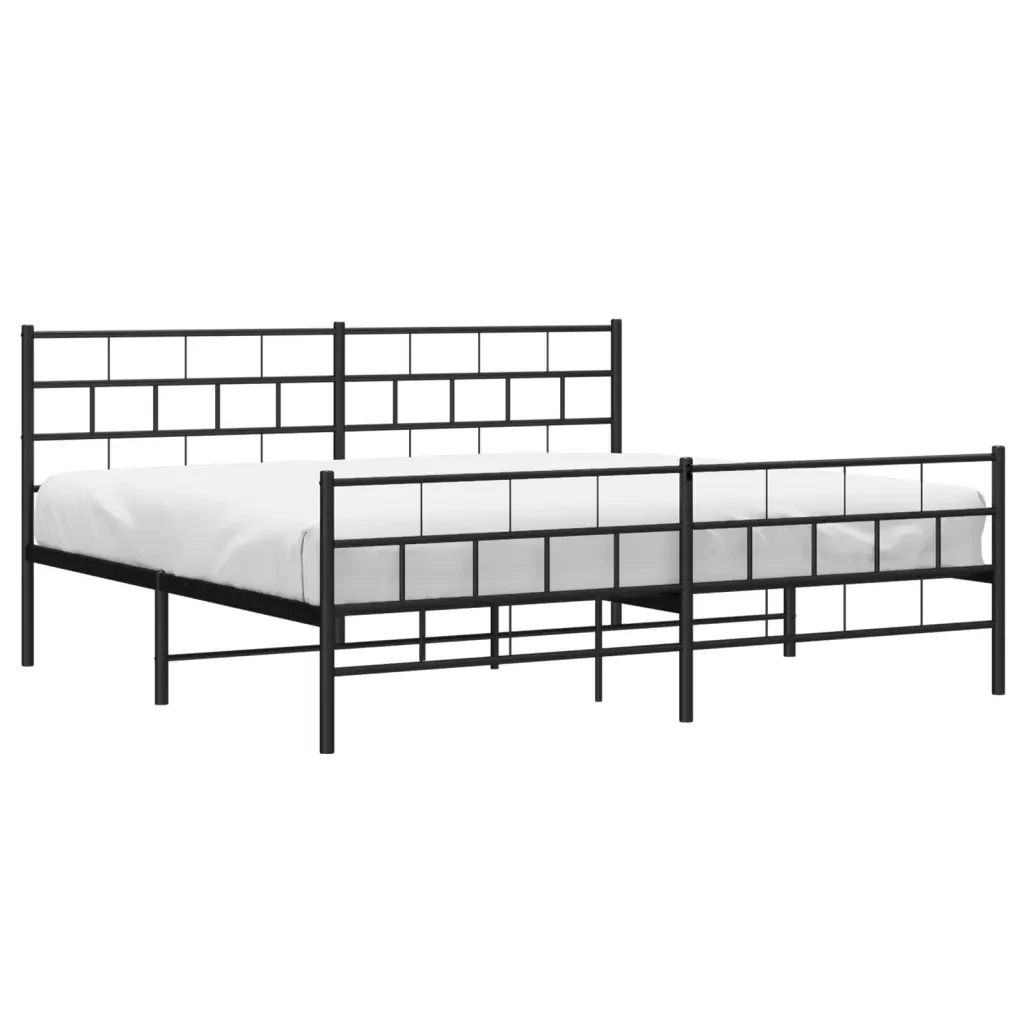 Letto matrimoniale | Letto per adulti | Giroletto con Testiera e Pediera Metallo Nero 200x200 cm - Image 3