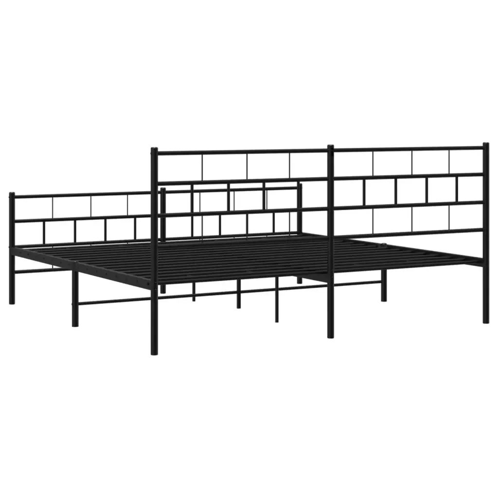 Letto matrimoniale | Letto per adulti | Giroletto con Testiera e Pediera Metallo Nero 200x200 cm - Image 7