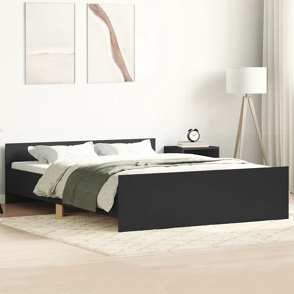 Letto matrimoniale | Letto per adulti | Giroletto con Testiera e Pediera Nero 120x190 cm - Image 2