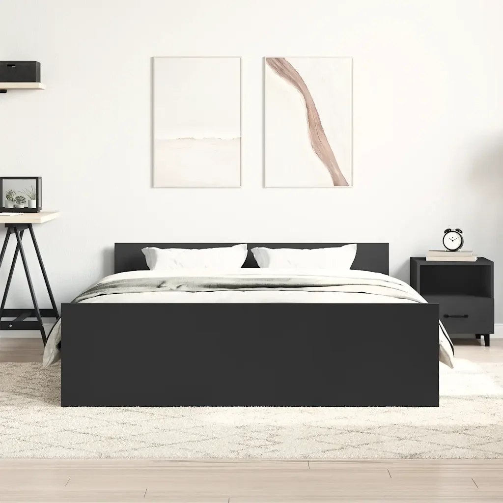Letto matrimoniale | Letto per adulti | Giroletto con Testiera e Pediera Nero 120x190 cm - Image 3