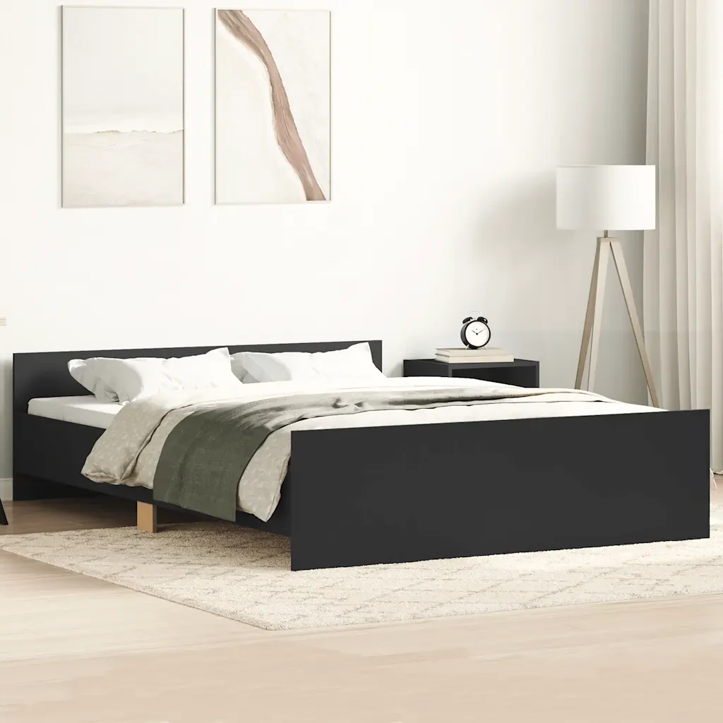 Letto matrimoniale | Letto per adulti | Giroletto con Testiera e Pediera Nero 120x200 cm - Image 2