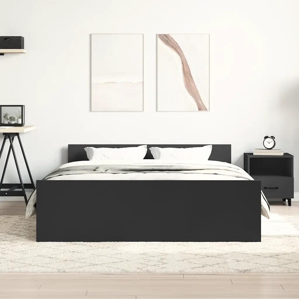 Letto matrimoniale | Letto per adulti | Giroletto con Testiera e Pediera Nero 140x190 cm - Image 3