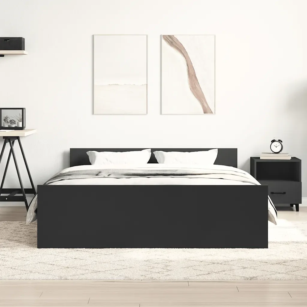Letto matrimoniale | Letto per adulti | Giroletto con Testiera e Pediera Nero 140x200 cm - Image 3