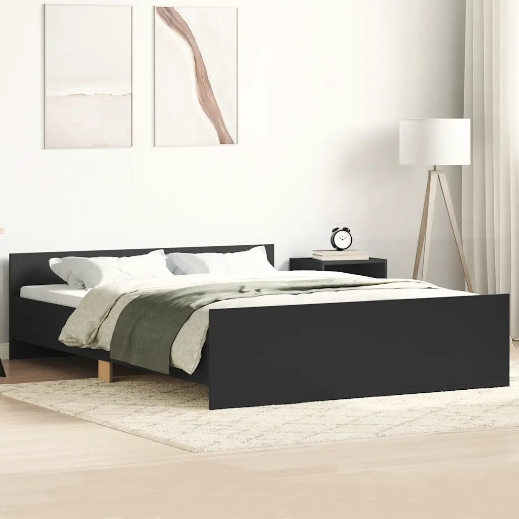 Letto matrimoniale | Letto per adulti | Giroletto con Testiera e Pediera Nero 150x200 cm - Image 2