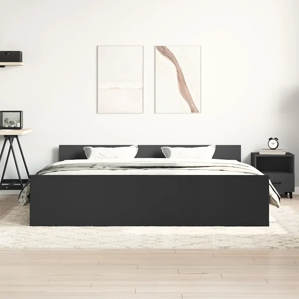 Letto matrimoniale | Letto per adulti | Giroletto con Testiera e Pediera Nero 160x200 cm - Image 3