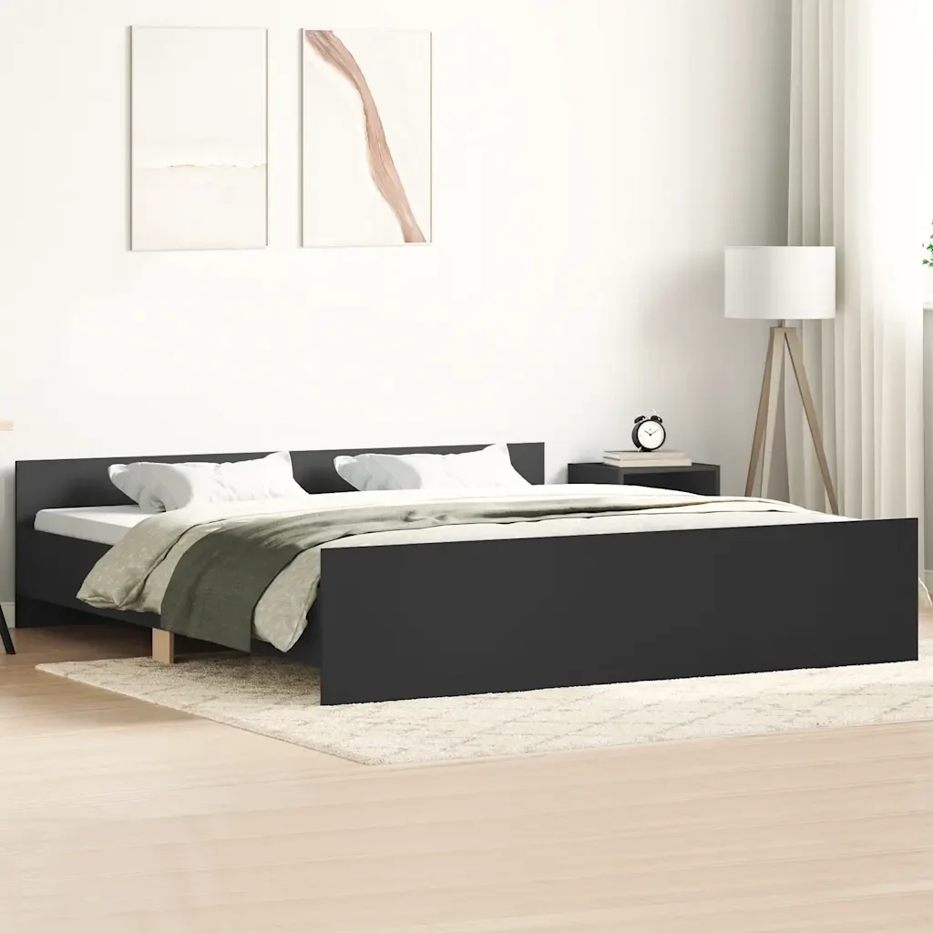 Letto matrimoniale | Letto per adulti | Giroletto con Testiera e Pediera Nero 200x200 cm - Image 2