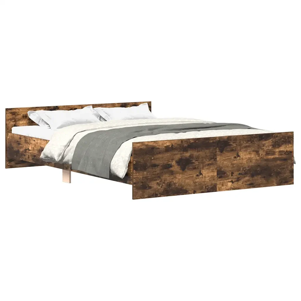 Letto matrimoniale | Letto per adulti | Giroletto con Testiera e Pediera Rovere Fumo 150x200 cm