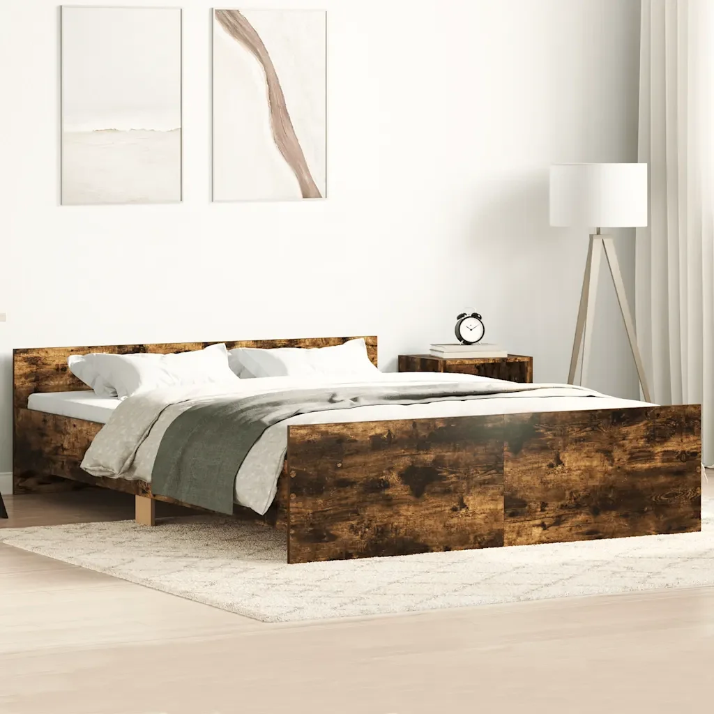Letto matrimoniale | Letto per adulti | Giroletto con Testiera e Pediera Rovere Fumo 150x200 cm - Image 2