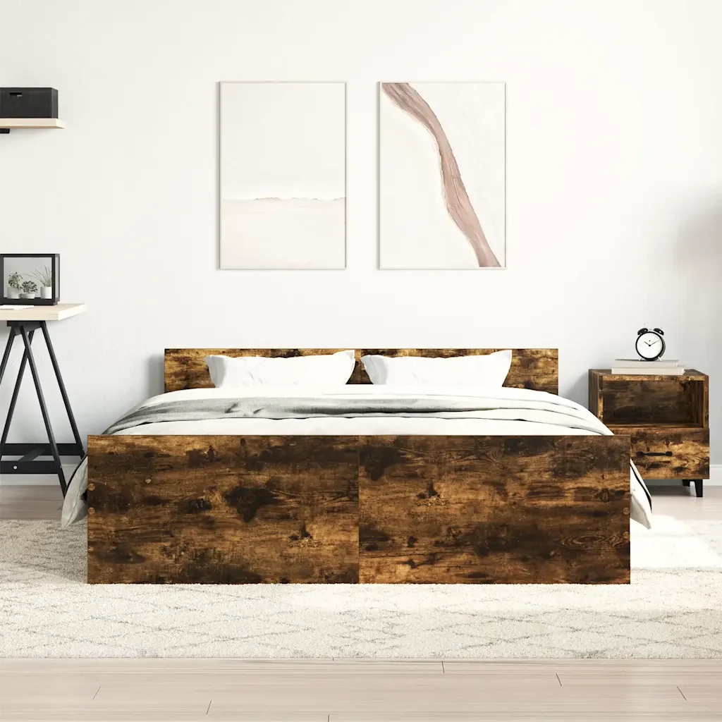 Letto matrimoniale | Letto per adulti | Giroletto con Testiera e Pediera Rovere Fumo 150x200 cm - Image 4