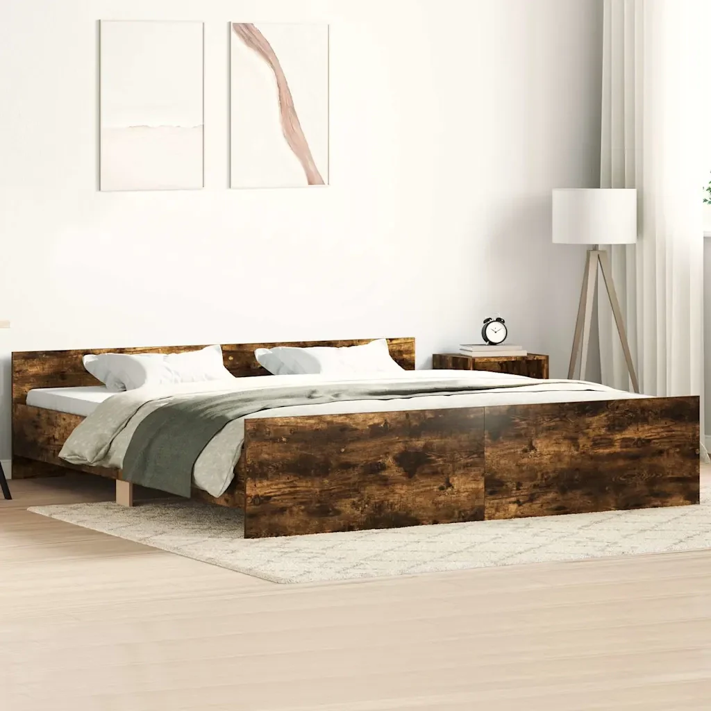 Letto matrimoniale | Letto per adulti | Giroletto con Testiera e Pediera Rovere Fumo 160x200 cm - Image 2