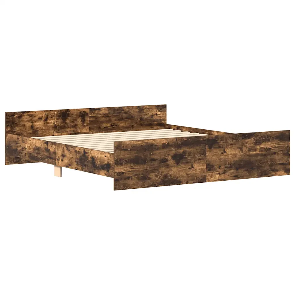 Letto matrimoniale | Letto per adulti | Giroletto con Testiera e Pediera Rovere Fumo 160x200 cm - Image 4