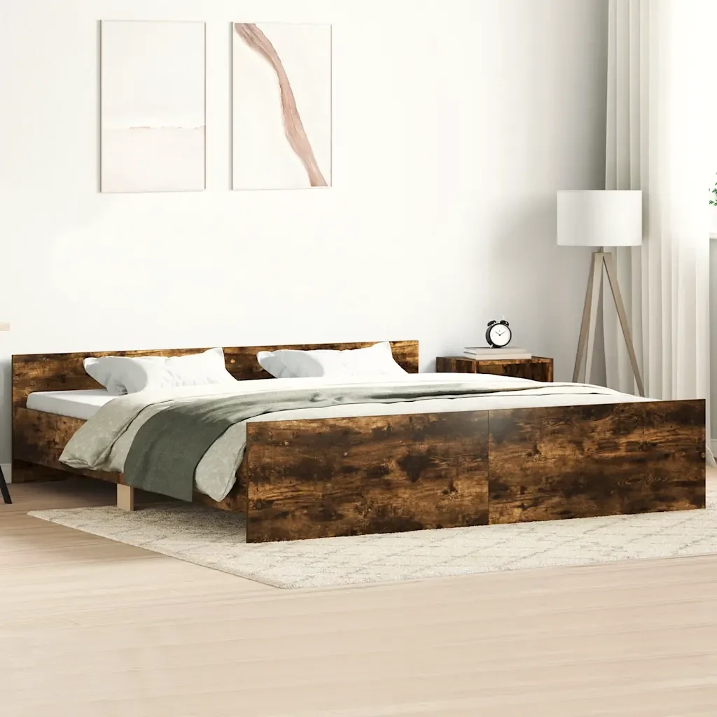 Letto matrimoniale | Letto per adulti | Giroletto con Testiera e Pediera Rovere Fumo 180x200 cm - Image 2