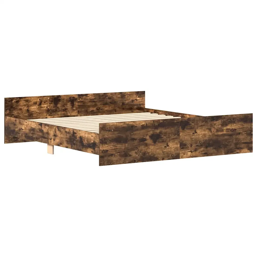 Letto matrimoniale | Letto per adulti | Giroletto con Testiera e Pediera Rovere Fumo 200x200 cm - Image 10