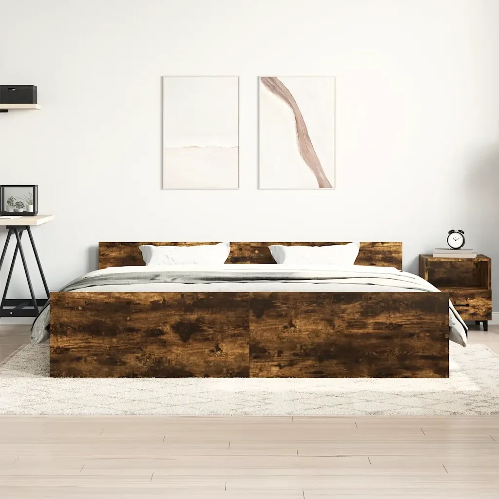 Letto matrimoniale | Letto per adulti | Giroletto con Testiera e Pediera Rovere Fumo 200x200 cm - Image 3
