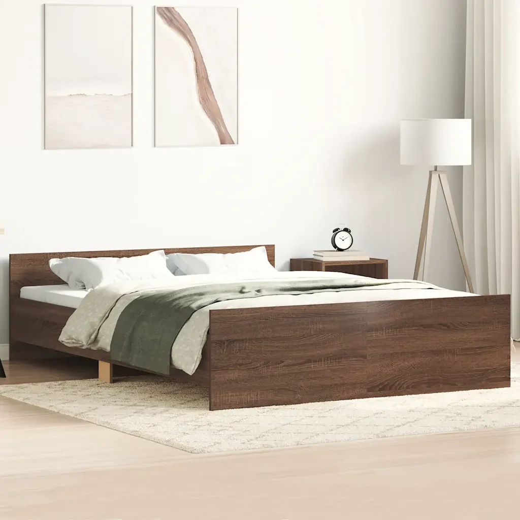 Letto matrimoniale | Letto per adulti | Giroletto con Testiera e Pediera Rovere Marrone 140x190 cm - Image 2