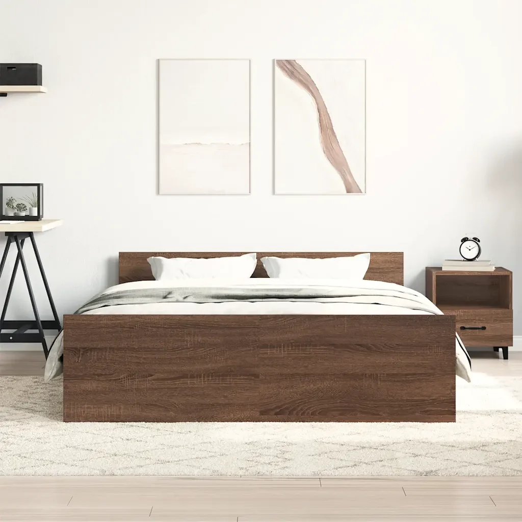 Letto matrimoniale | Letto per adulti | Giroletto con Testiera e Pediera Rovere Marrone 140x190 cm - Image 3