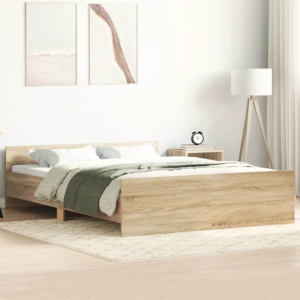 Letto matrimoniale | Letto per adulti | Giroletto con Testiera e Pediera Rovere Sonoma 120x200 cm - Image 2