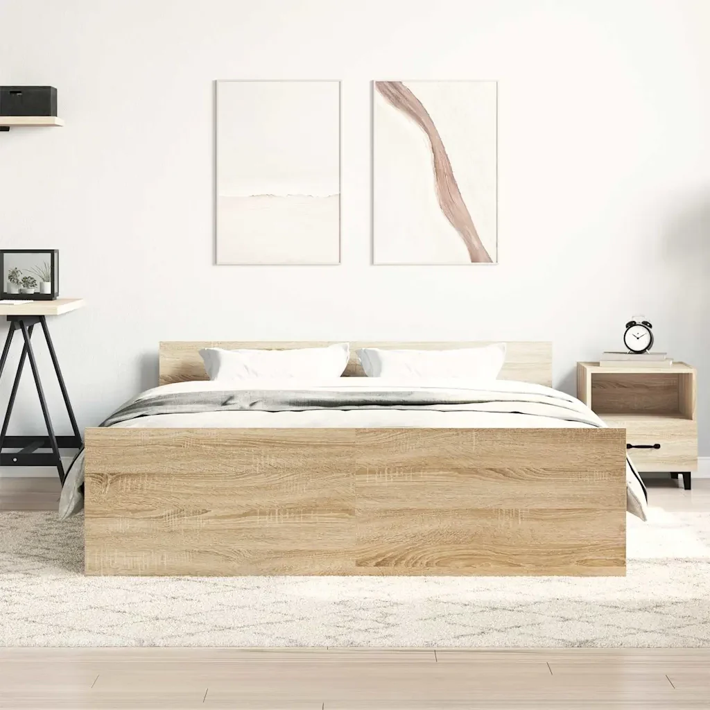 Letto matrimoniale | Letto per adulti | Giroletto con Testiera e Pediera Rovere Sonoma 120x200 cm - Image 3
