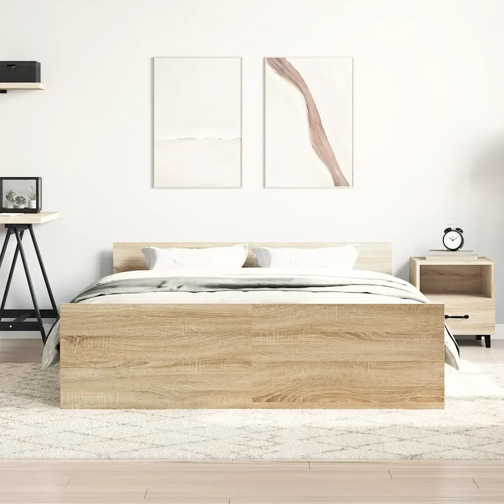 Letto matrimoniale | Letto per adulti | Giroletto con Testiera e Pediera Rovere Sonoma 135x190 cm - Image 3