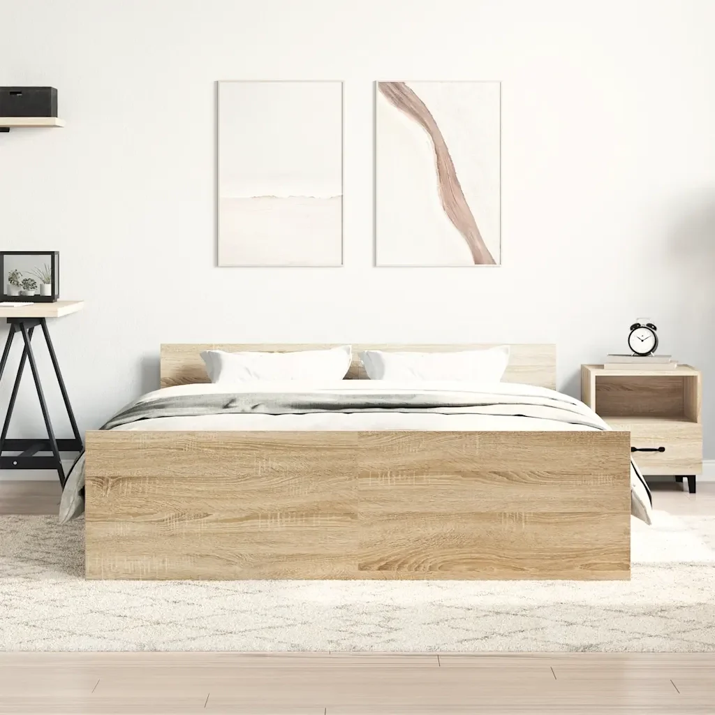 Letto matrimoniale | Letto per adulti | Giroletto con Testiera e Pediera Rovere Sonoma 150x200 cm - Image 3