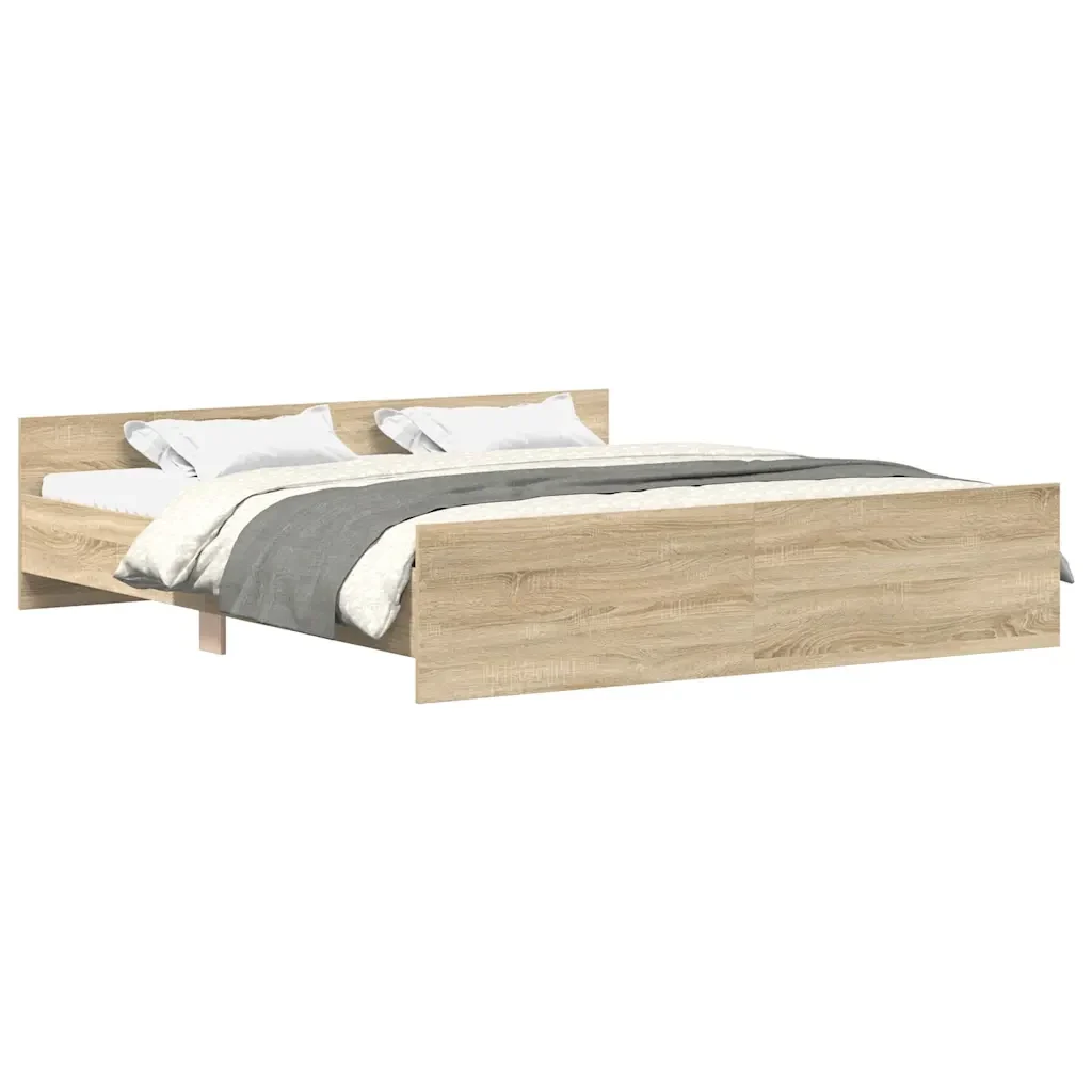 Letto matrimoniale | Letto per adulti | Giroletto con Testiera e Pediera Rovere Sonoma 160x200 cm