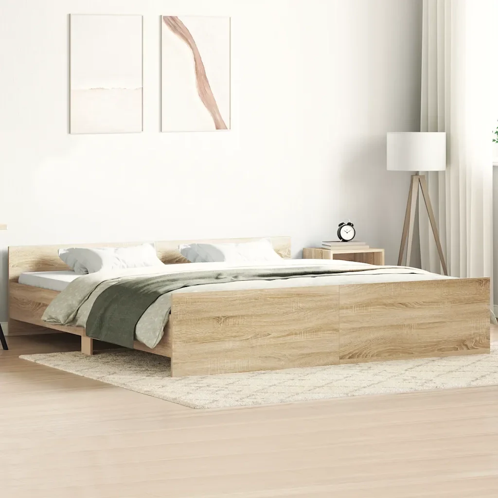 Letto matrimoniale | Letto per adulti | Giroletto con Testiera e Pediera Rovere Sonoma 160x200 cm - Image 2
