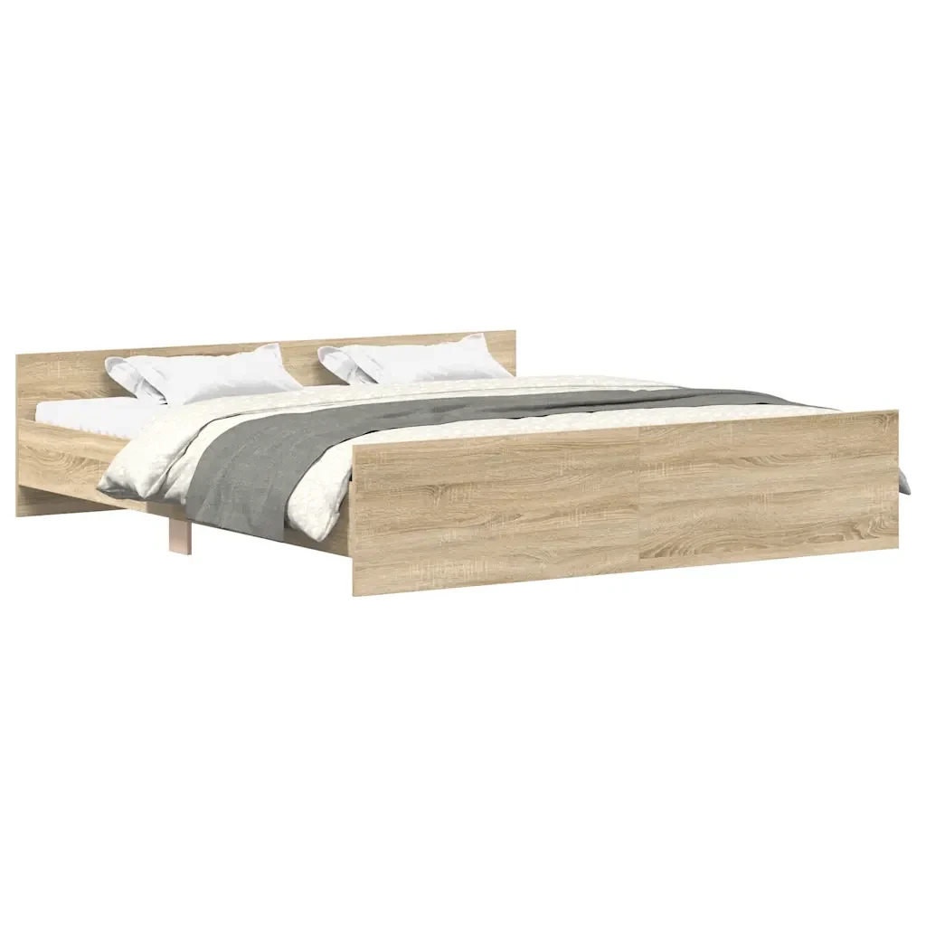 Letto matrimoniale | Letto per adulti | Giroletto con Testiera e Pediera Rovere Sonoma 180x200 cm