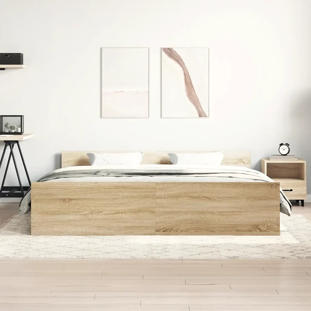 Letto matrimoniale | Letto per adulti | Giroletto con Testiera e Pediera Rovere Sonoma 180x200 cm - Image 3