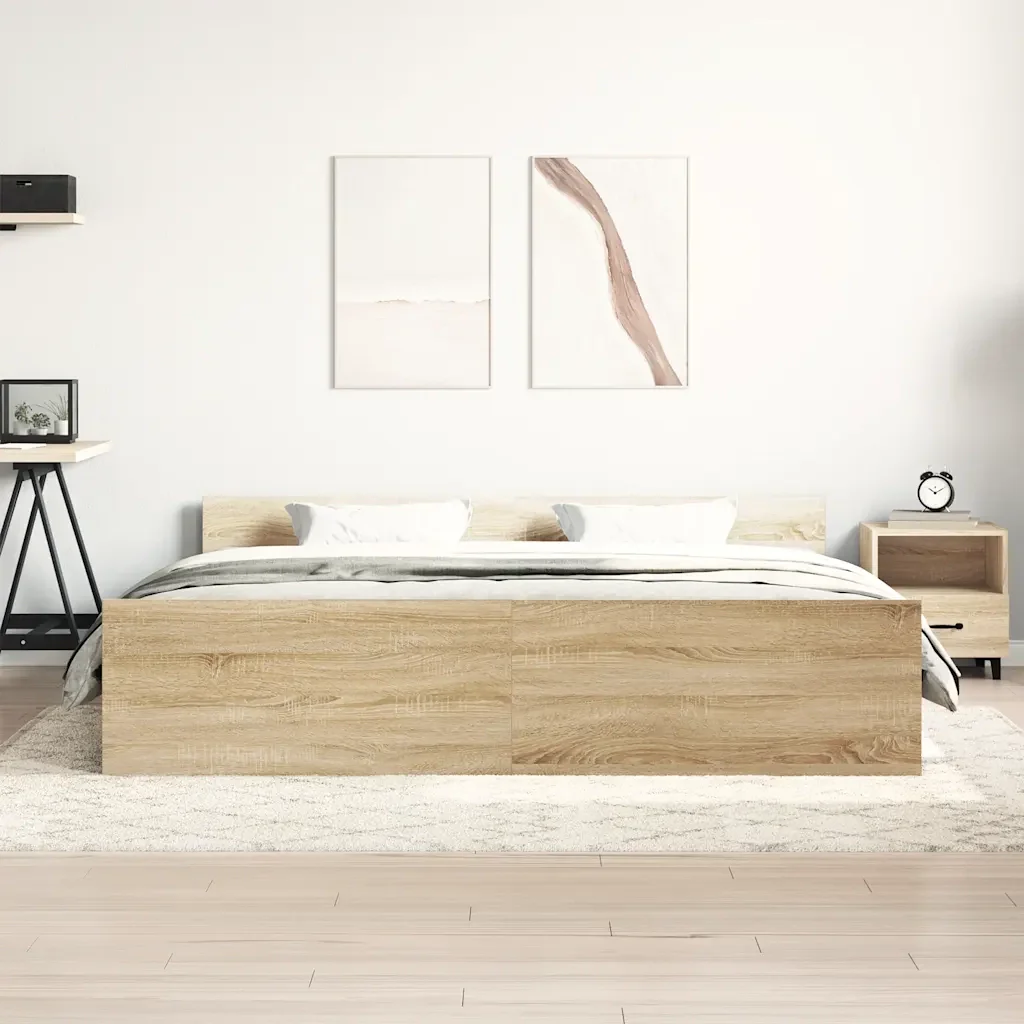 Letto matrimoniale | Letto per adulti | Giroletto con Testiera e Pediera Rovere Sonoma 200x200 cm - Image 3