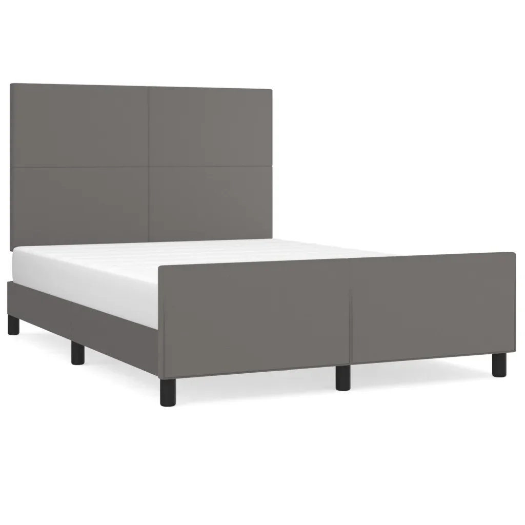 Letto matrimoniale | Letto per adulti | Giroletto con Testiera Grigio 140x200 cm in Similpelle