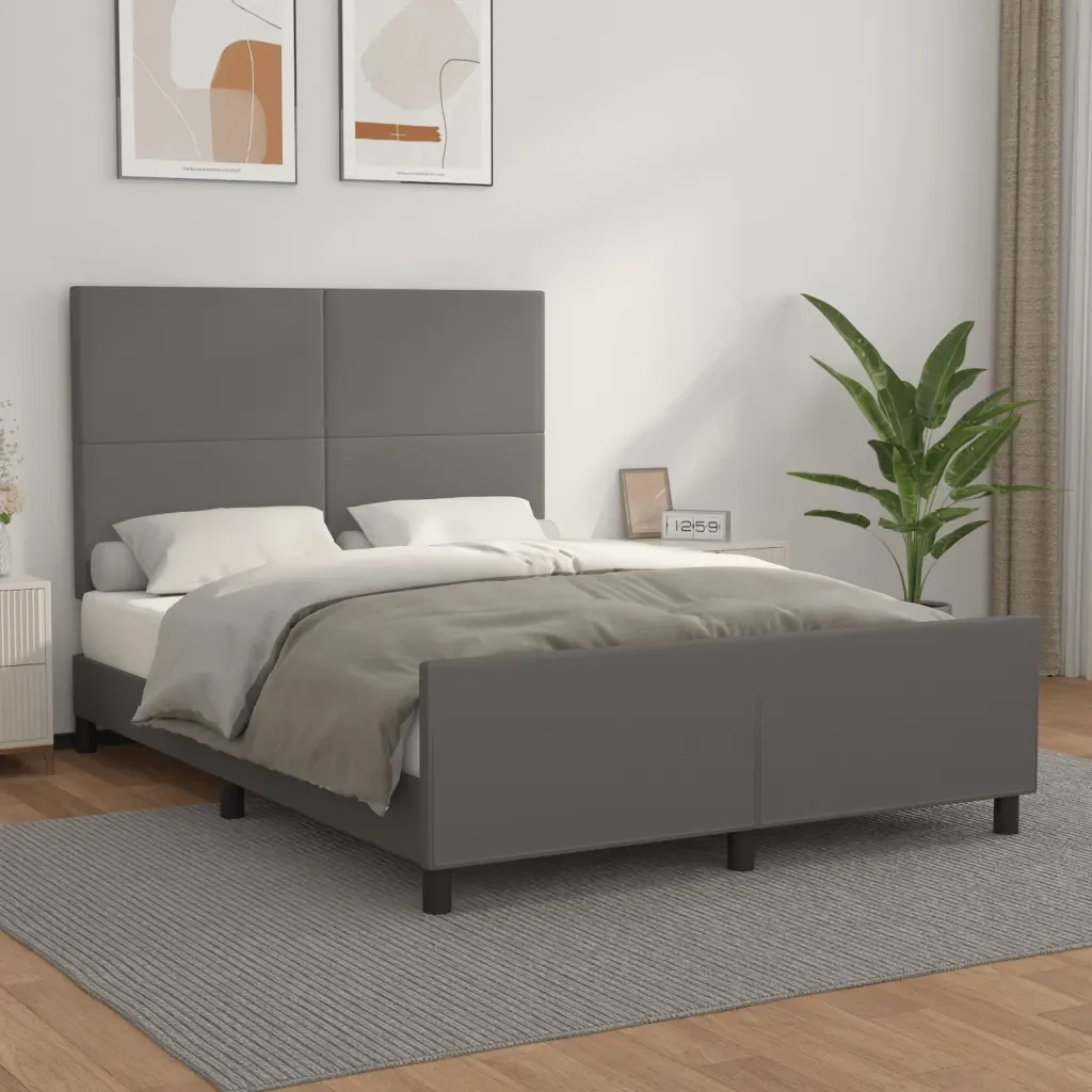 Letto matrimoniale | Letto per adulti | Giroletto con Testiera Grigio 140x200 cm in Similpelle - Image 2