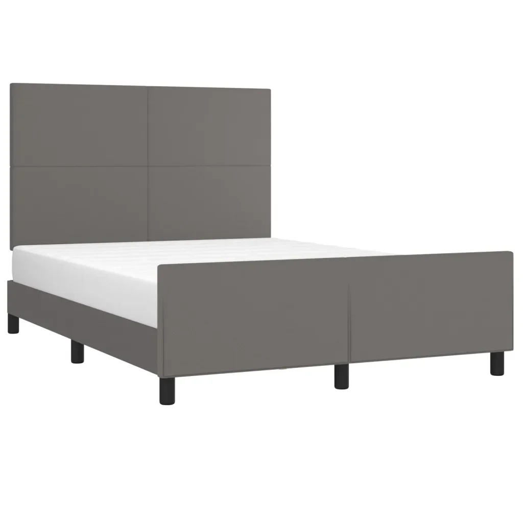 Letto matrimoniale | Letto per adulti | Giroletto con Testiera Grigio 140x200 cm in Similpelle - Image 3