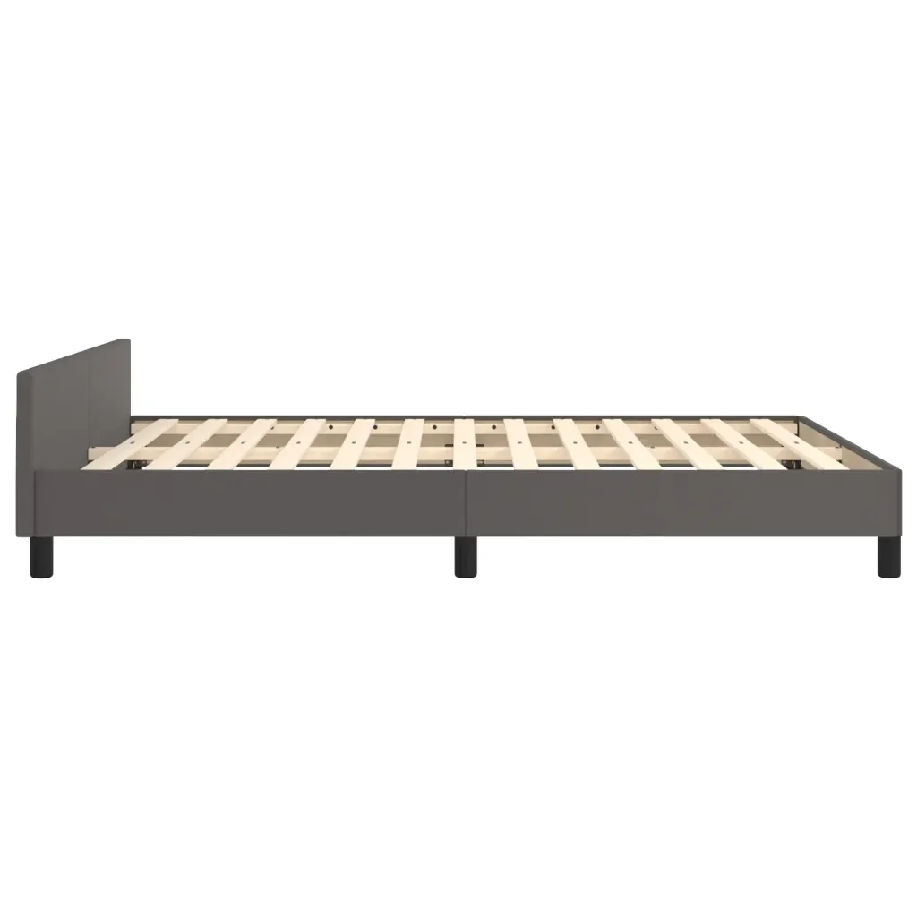 Letto matrimoniale | Letto per adulti | Giroletto con Testiera Grigio 140x200 cm in Similpelle - Image 7