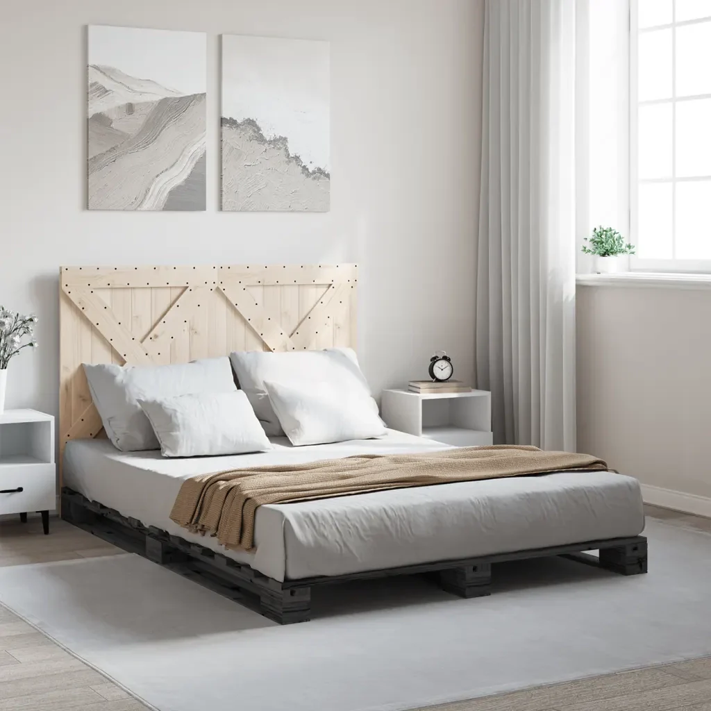 Letto matrimoniale | Letto per adulti | Giroletto con Testiera Grigio 140x200 cm Legno Massello di Pino - Image 2