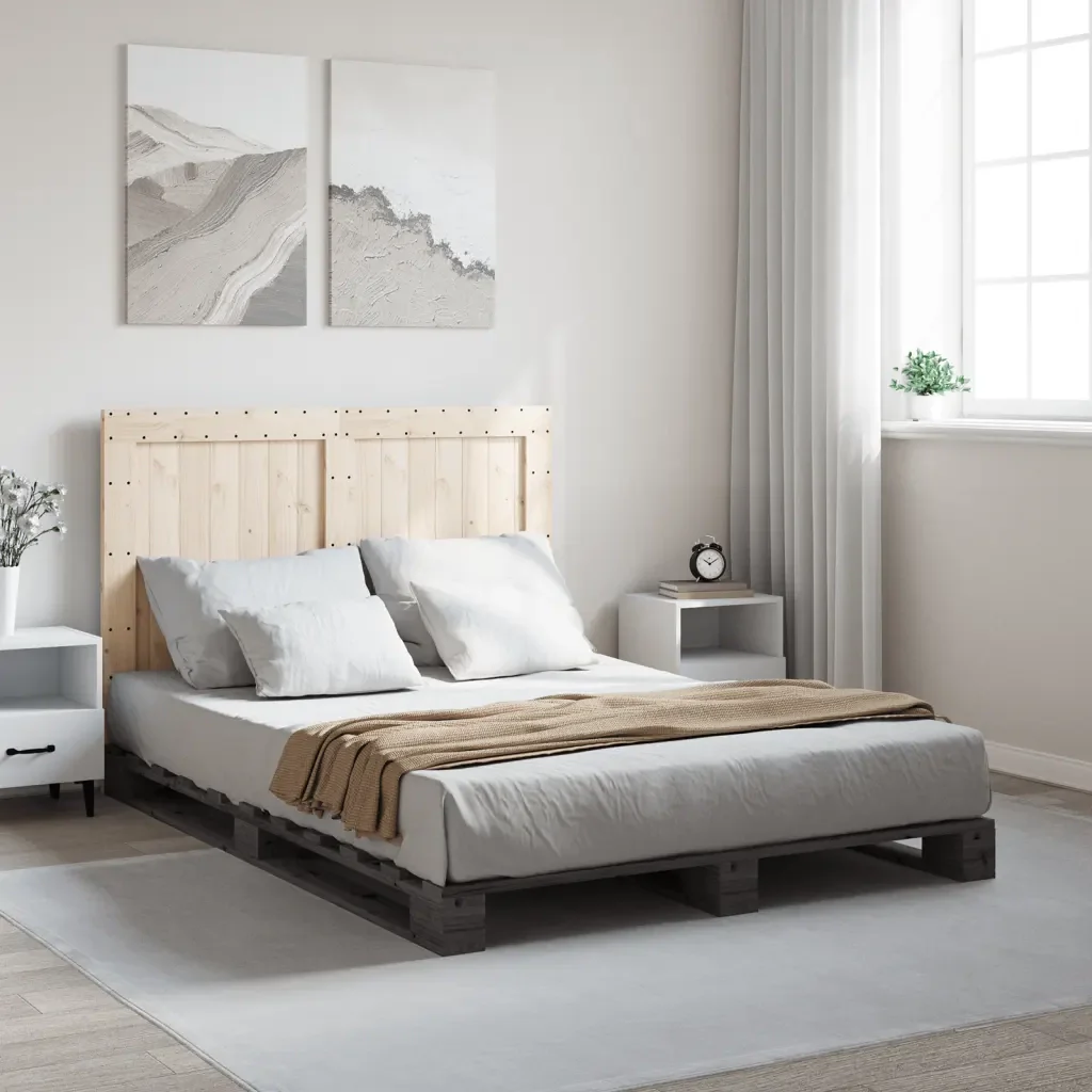 Letto matrimoniale | Letto per adulti | Giroletto con Testiera Grigio 140x200 cm Legno Massello di Pino - Image 2
