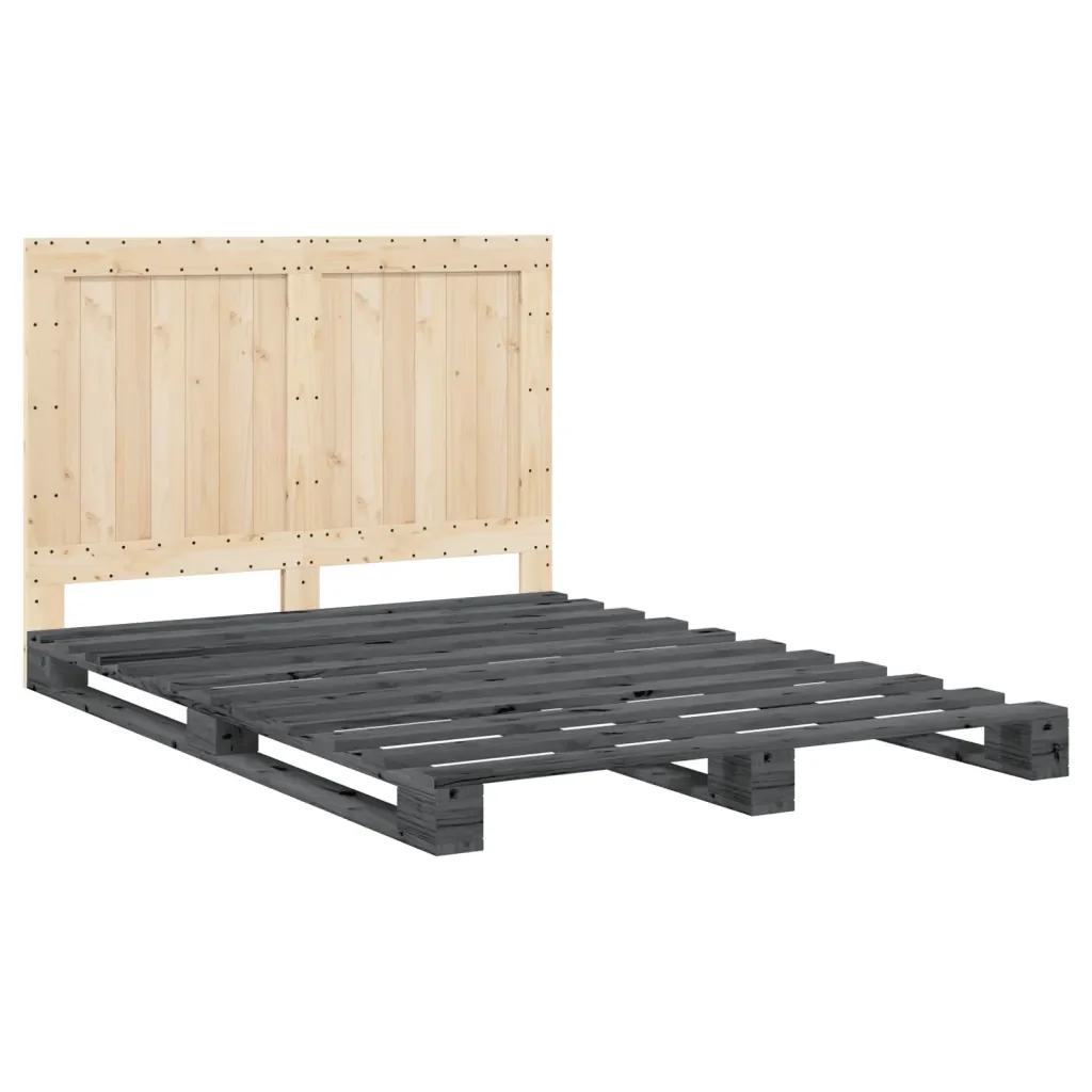 Letto matrimoniale | Letto per adulti | Giroletto con Testiera Grigio 140x200 cm Legno Massello di Pino - Image 4
